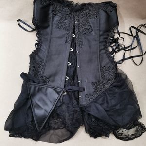 Leright Corset with thong, Black, Size Small